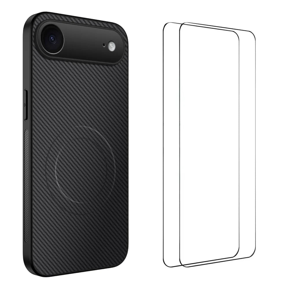 WANLONFENG For iPhone Air Magnetic Case  TQ1 Series Carbon Fiber Texture PC TPU Phone Cover with 2Pcs Screen Films - Black - 1