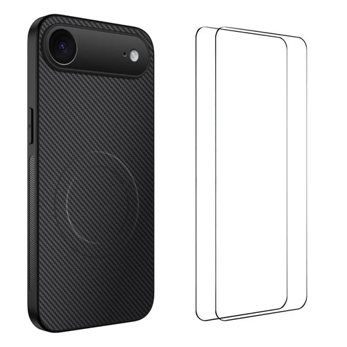WANLONFENG For iPhone Air Magnetic Case  TQ1 Series Carbon Fiber Texture PC TPU Phone Cover with 2Pcs Screen Films - Black - 1