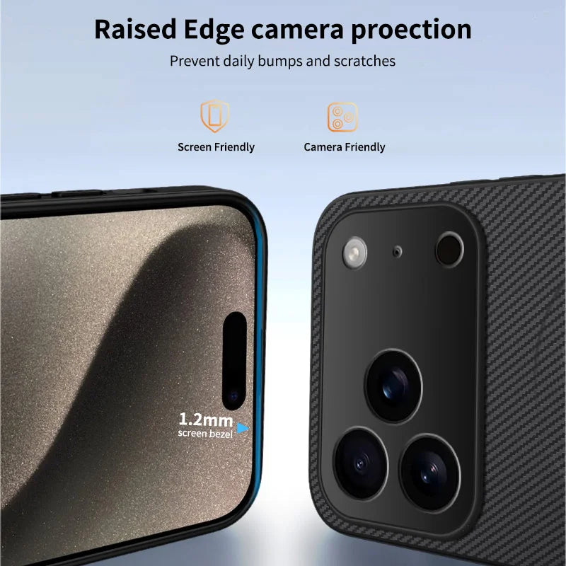 WANLONFENG For iPhone 17 Pro Magnetic Case  TQ1 Series Carbon Fiber Texture PC TPU Phone Cover with 2Pcs Screen Films - Black - 3