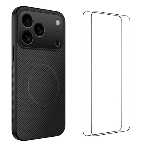 WANLONFENG For iPhone 17 Pro Max Magnetic Case  TQ1 Series Carbon Fiber Texture PC TPU Phone Cover with 2Pcs Screen Films - Black - 1