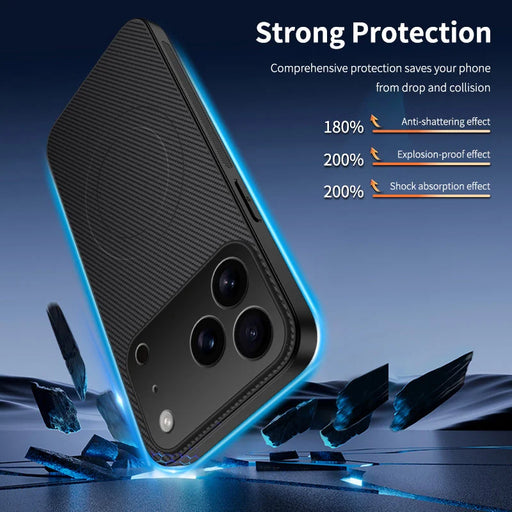 WANLONFENG For iPhone 17 Pro Max Magnetic Case  TQ1 Series Carbon Fiber Texture PC TPU Phone Cover with 2Pcs Screen Films - Black - 2