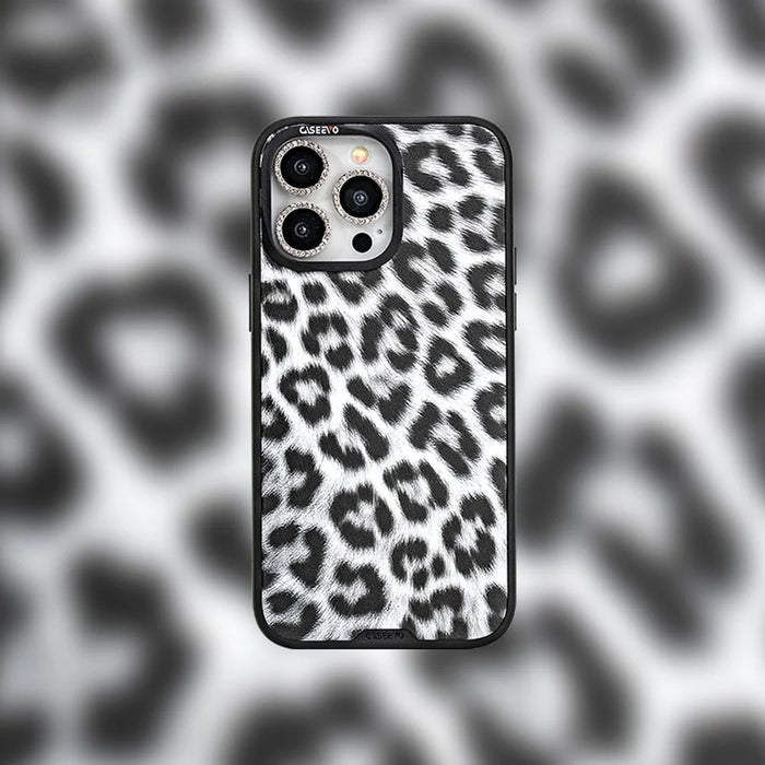 CASEEVO For iPhone 14 Pro Case Compatible with MagSafe TPU Acrylic Phone Cover with Detachable Leopard Backplate - Black / White - 4