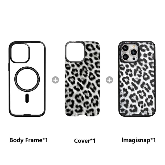 CASEEVO For iPhone 14 Pro Case Compatible with MagSafe TPU Acrylic Phone Cover with Detachable Leopard Backplate - Black / White - 5