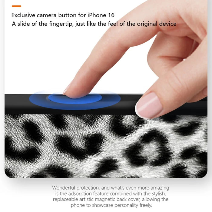 CASEEVO For iPhone 15 Pro Case Compatible with MagSafe TPU Acrylic Phone Cover with Detachable Leopard Backplate - Black / White - 7