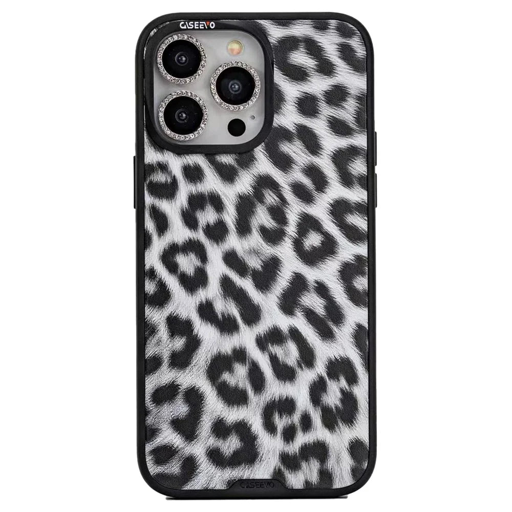 CASEEVO For iPhone 16 Pro Max Case Compatible with MagSafe TPU Acrylic Phone Cover with Detachable Leopard Backplate - Black / White - 1