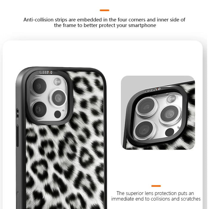 CASEEVO For iPhone 16 Pro Max Case Compatible with MagSafe TPU Acrylic Phone Cover with Detachable Leopard Backplate - Black / White - 6