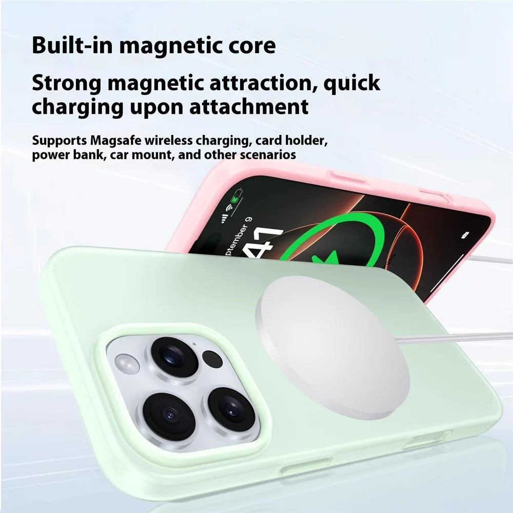 For iPhone 16 Pro Max Case Compatible with MagSafe Ice-Transparent Liquid Silicone + PC Phone Cover - Green - 4