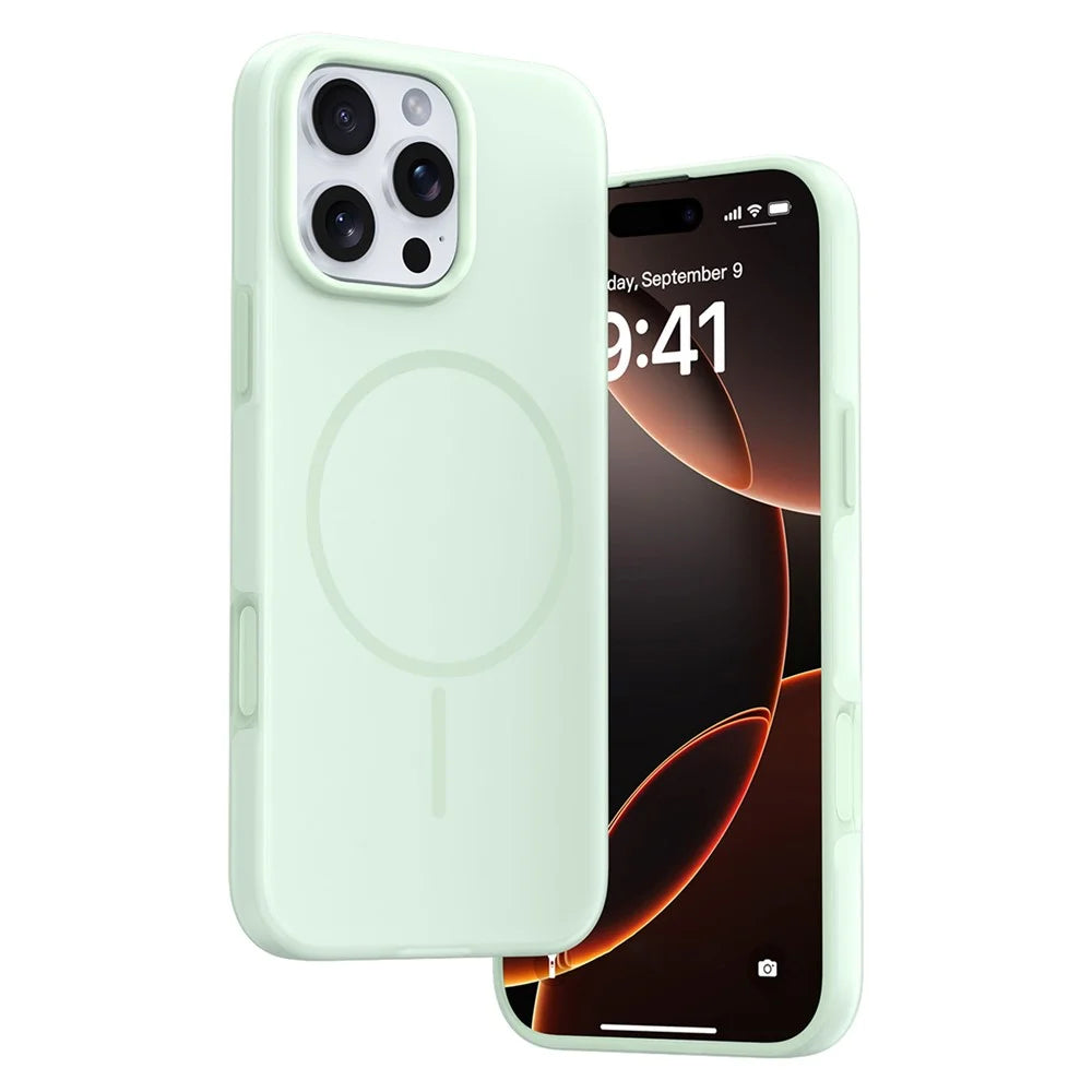 For iPhone 16 Pro Case Compatible with MagSafe Ice-Transparent Liquid Silicone + PC Phone Cover - Green - 1