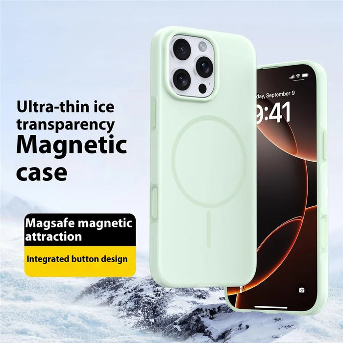 For iPhone 16 Pro Case Compatible with MagSafe Ice-Transparent Liquid Silicone + PC Phone Cover - Green - 2