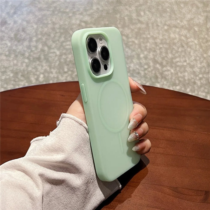 For iPhone 16 Pro Case Compatible with MagSafe Ice-Transparent Liquid Silicone + PC Phone Cover - Green - 7