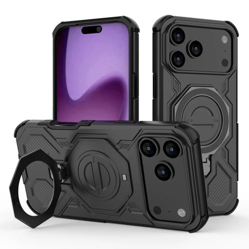 WANLONFENG KJ Series For iPhone 17 Pro Case Kickstand PC TPU Phone Cover with 2Pcs Screen Film (Big Lens Hole) - Black - 2