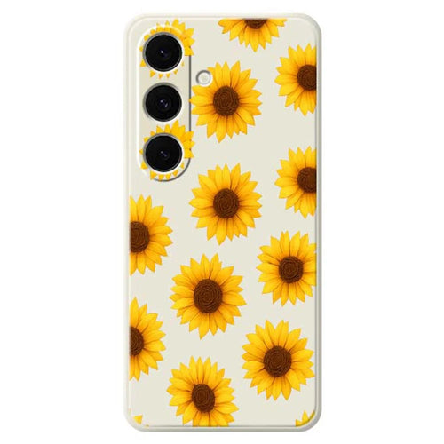 For Samsung Galaxy S25+ Case Sunflowers Pattern Printing Straight Edge TPU Phone Back Cover - Beige - 1