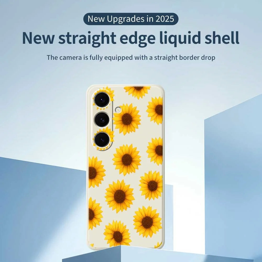 For Samsung Galaxy S25+ Case Sunflowers Pattern Printing Straight Edge TPU Phone Back Cover - Beige - 2