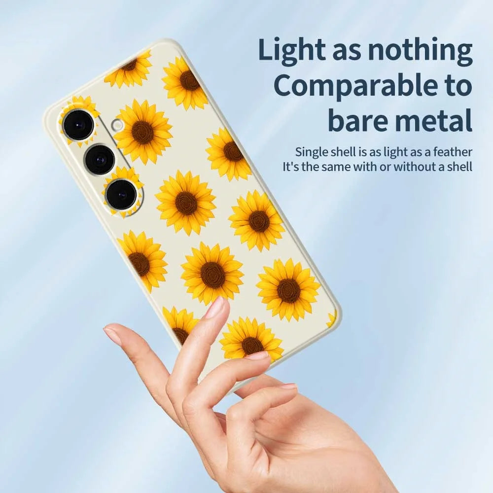 For Samsung Galaxy S25+ Case Sunflowers Pattern Printing Straight Edge TPU Phone Back Cover - Beige - 3