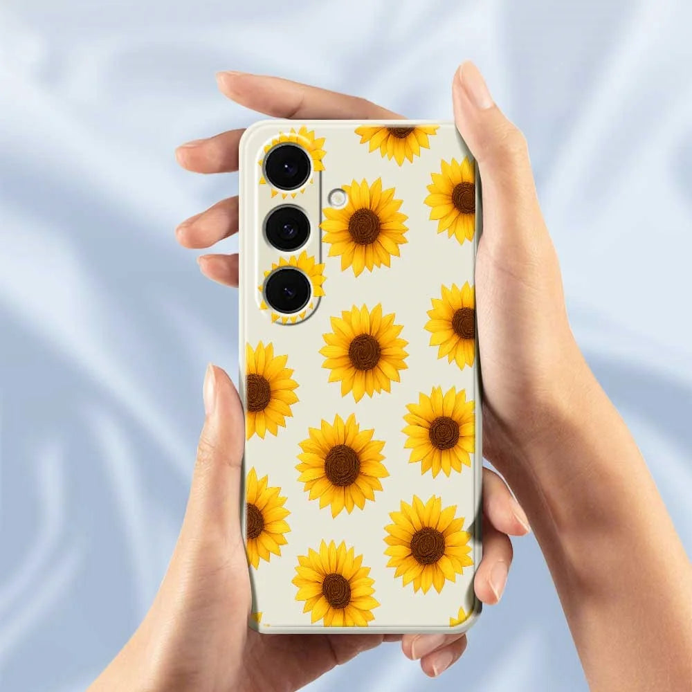For Samsung Galaxy S25+ Case Sunflowers Pattern Printing Straight Edge TPU Phone Back Cover - Beige - 4