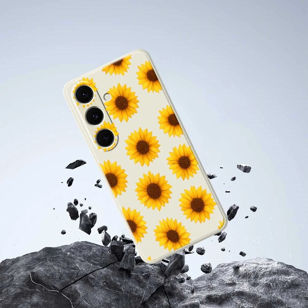 For Samsung Galaxy S25+ Case Sunflowers Pattern Printing Straight Edge TPU Phone Back Cover - Beige - 5