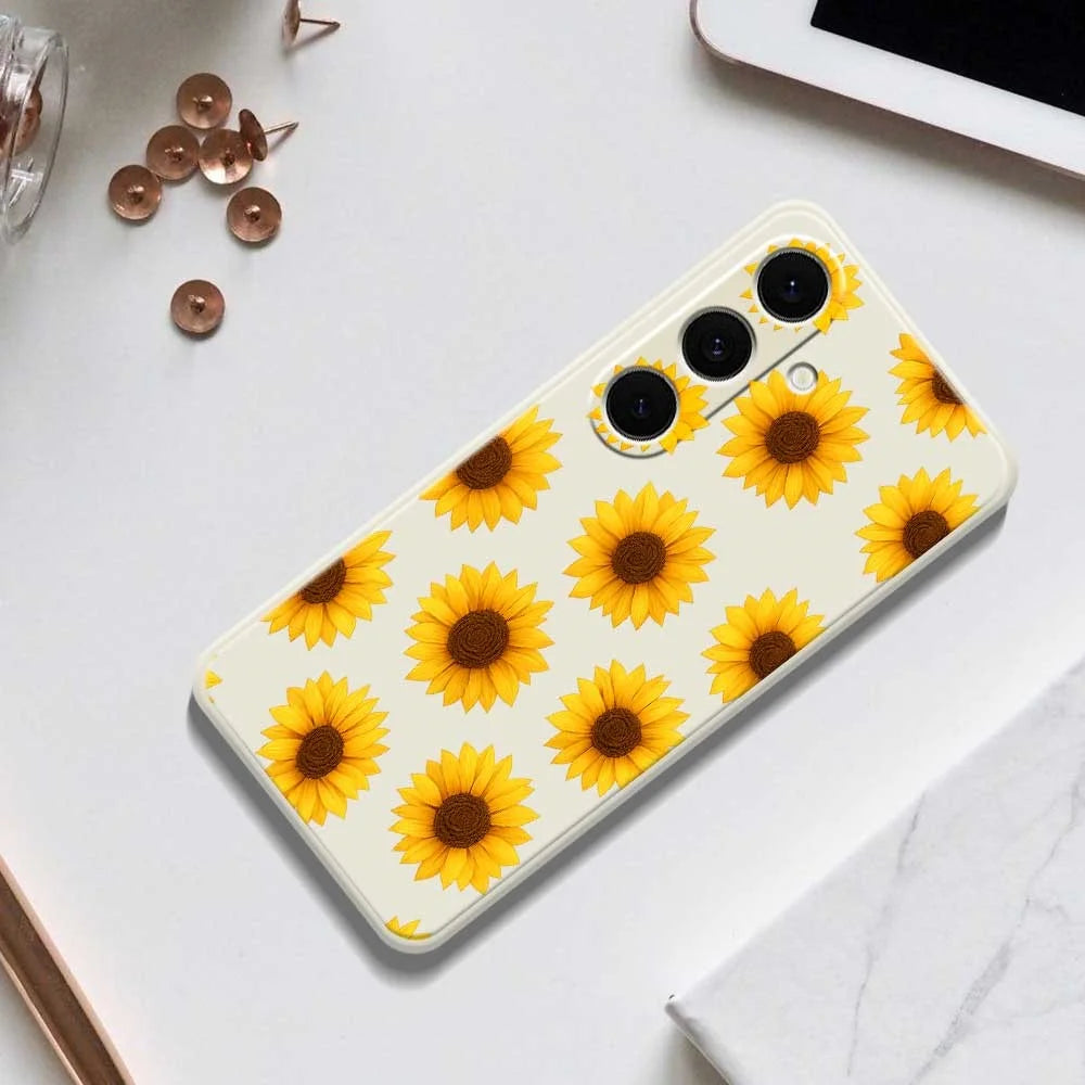 For Samsung Galaxy S25+ Case Sunflowers Pattern Printing Straight Edge TPU Phone Back Cover - Beige - 6