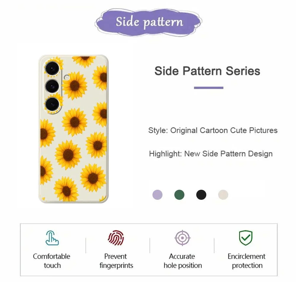 For Samsung Galaxy S25+ Case Sunflowers Pattern Printing Straight Edge TPU Phone Back Cover - Beige - 7