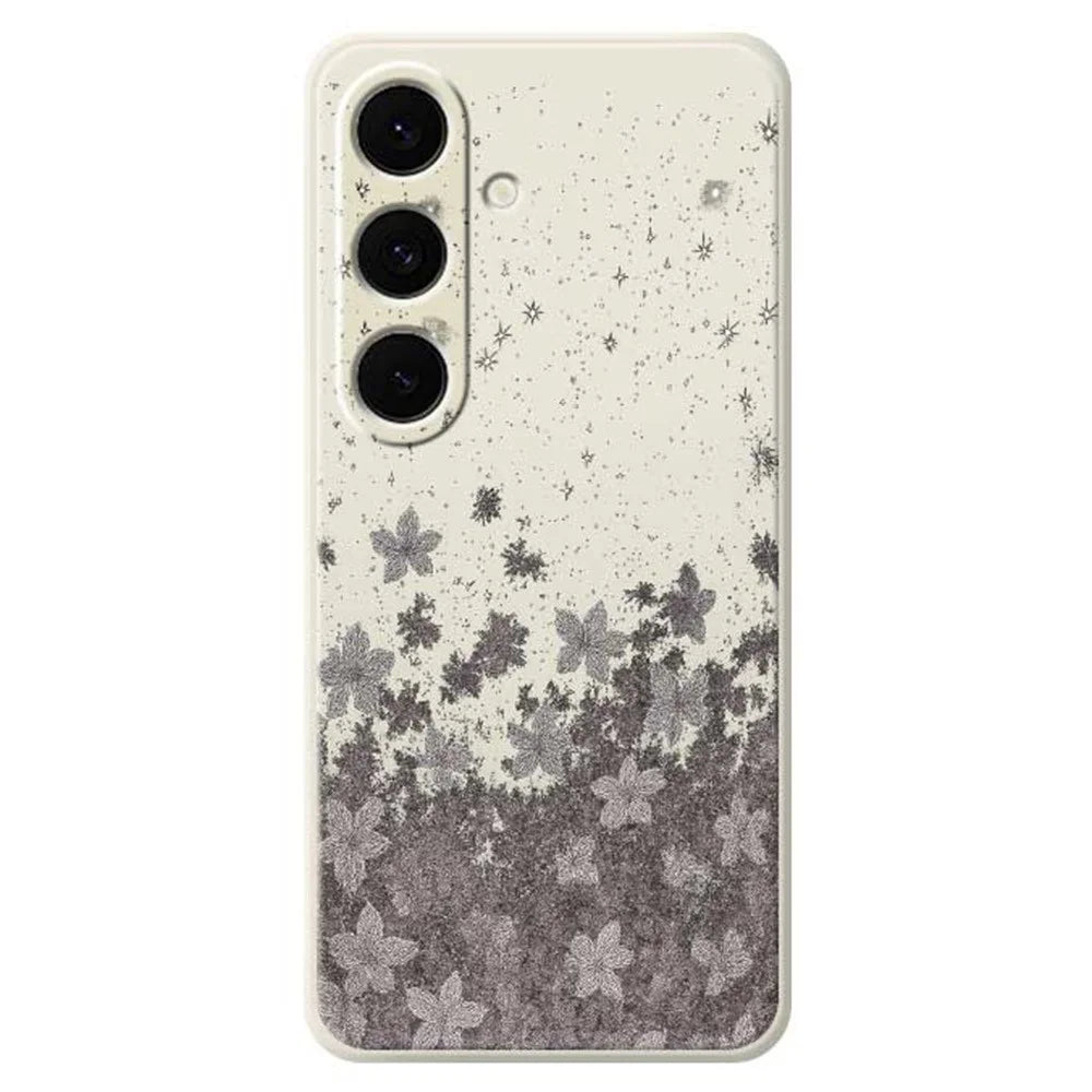 For Samsung Galaxy S25+ Case Grey Flowers Pattern Printing Straight Edge TPU Phone Back Cover - Beige - 1