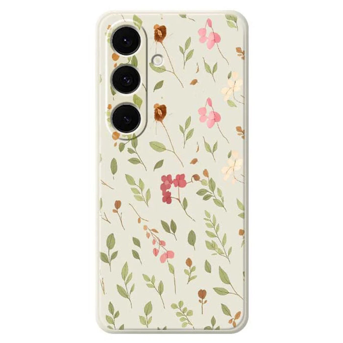 For Samsung Galaxy S25+ Case Small Flower Leaves Pattern Printing Straight Edge TPU Phone Back Cover - Beige - 1