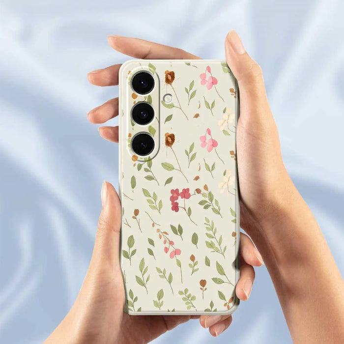 For Samsung Galaxy S25+ Case Small Flower Leaves Pattern Printing Straight Edge TPU Phone Back Cover - Beige - 4