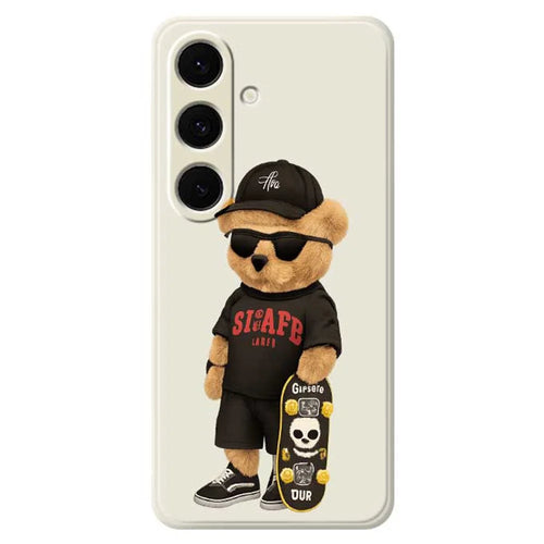 For Samsung Galaxy S25+ Case Cool Bear Pattern Printing Straight Edge TPU Phone Back Cover - Beige - 1