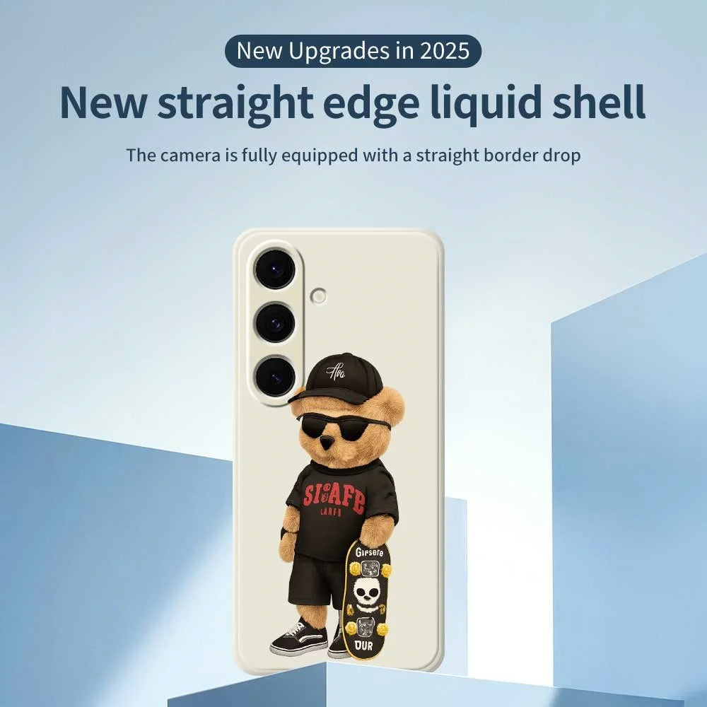 For Samsung Galaxy S25+ Case Cool Bear Pattern Printing Straight Edge TPU Phone Back Cover - Beige - 2