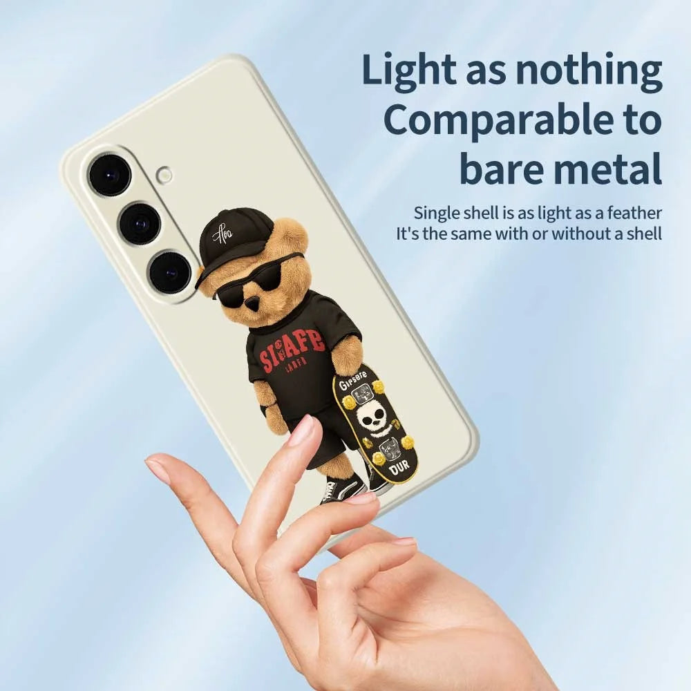 For Samsung Galaxy S25+ Case Cool Bear Pattern Printing Straight Edge TPU Phone Back Cover - Beige - 3