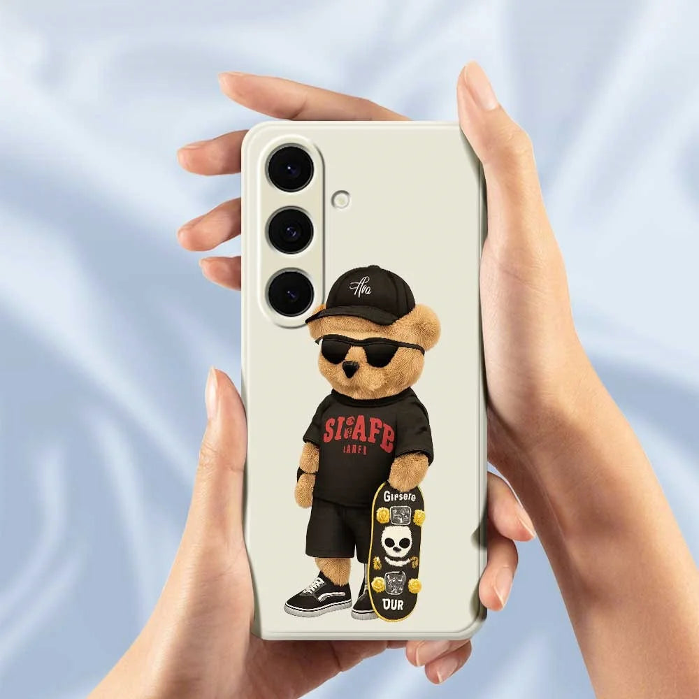 For Samsung Galaxy S25+ Case Cool Bear Pattern Printing Straight Edge TPU Phone Back Cover - Beige - 4