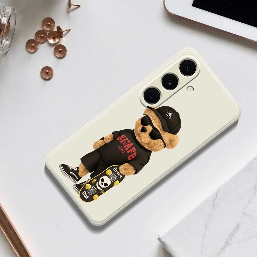 For Samsung Galaxy S25+ Case Cool Bear Pattern Printing Straight Edge TPU Phone Back Cover - Beige - 6