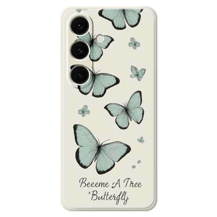 For Samsung Galaxy S25+ Case Green Butterfly Pattern Printing Straight Edge TPU Phone Back Cover - Beige - 1