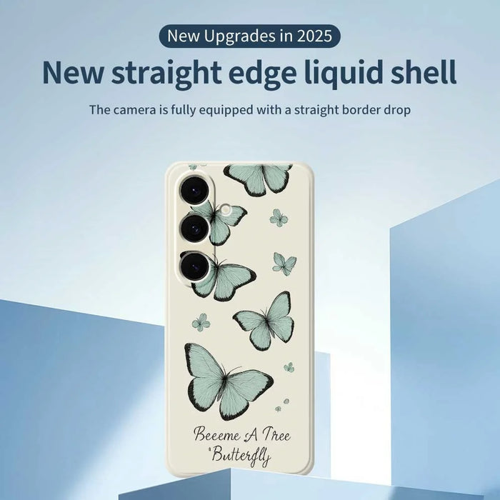 For Samsung Galaxy S25+ Case Green Butterfly Pattern Printing Straight Edge TPU Phone Back Cover - Beige - 2