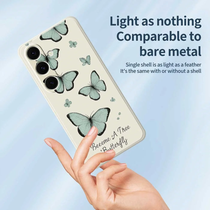 For Samsung Galaxy S25+ Case Green Butterfly Pattern Printing Straight Edge TPU Phone Back Cover - Beige - 3