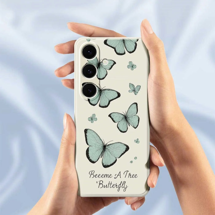 For Samsung Galaxy S25+ Case Green Butterfly Pattern Printing Straight Edge TPU Phone Back Cover - Beige - 4