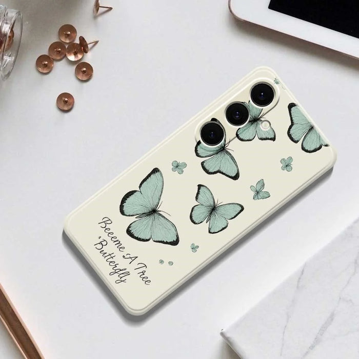 For Samsung Galaxy S25+ Case Green Butterfly Pattern Printing Straight Edge TPU Phone Back Cover - Beige - 6