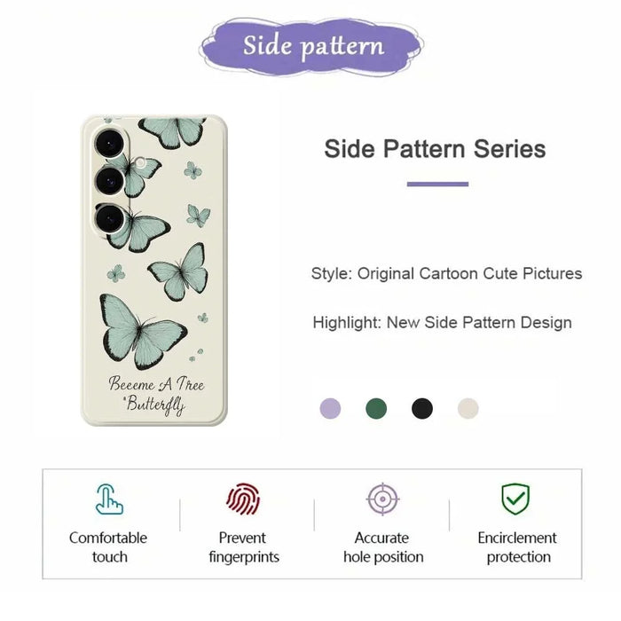 For Samsung Galaxy S25+ Case Green Butterfly Pattern Printing Straight Edge TPU Phone Back Cover - Beige - 7