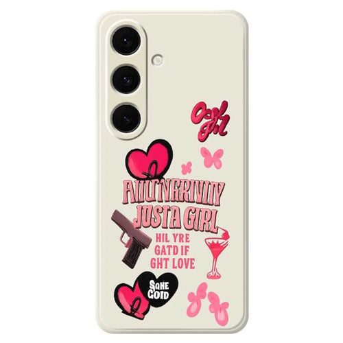 For Samsung Galaxy S25+ Case Pink Elements Pattern Printing Straight Edge TPU Phone Back Cover - Beige - 1