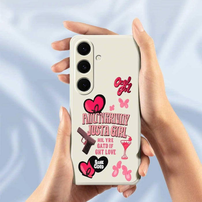 For Samsung Galaxy S25+ Case Pink Elements Pattern Printing Straight Edge TPU Phone Back Cover - Beige - 4
