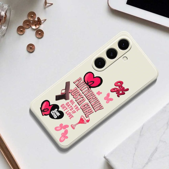 For Samsung Galaxy S25+ Case Pink Elements Pattern Printing Straight Edge TPU Phone Back Cover - Beige - 6