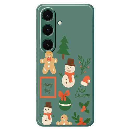 For Samsung Galaxy S25+ Case Christmas Snowman Pattern Printing Straight Edge TPU Phone Back Cover - Green - 1