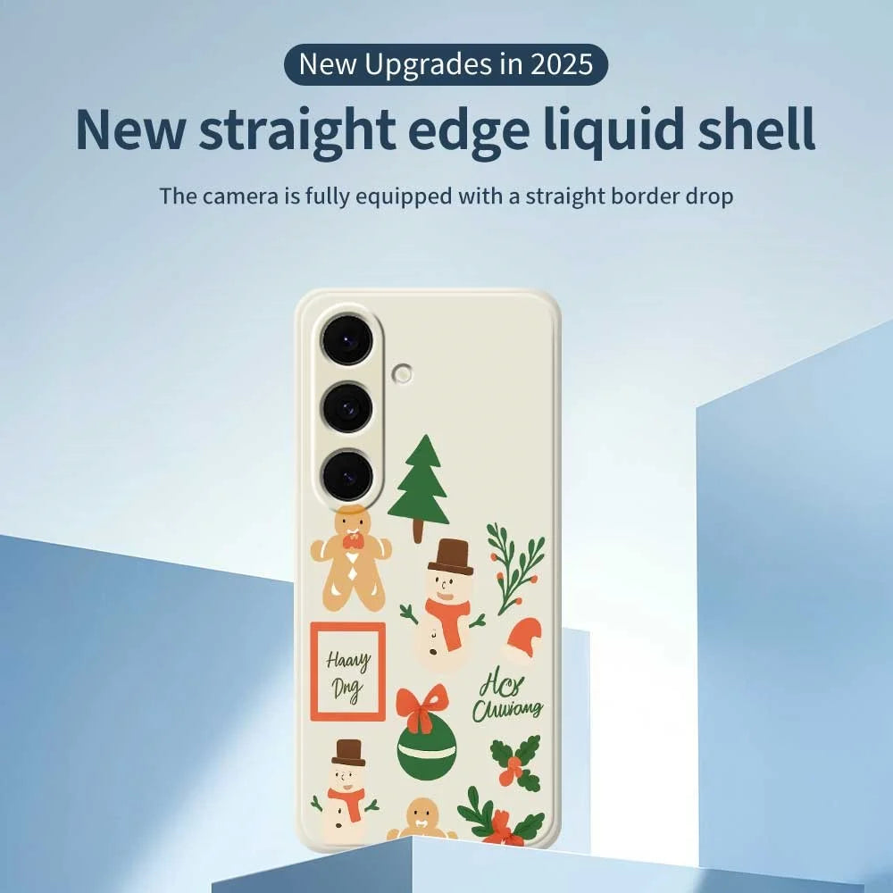 For Samsung Galaxy S25+ Case Christmas Snowman Pattern Printing Straight Edge TPU Phone Back Cover - Green - 2