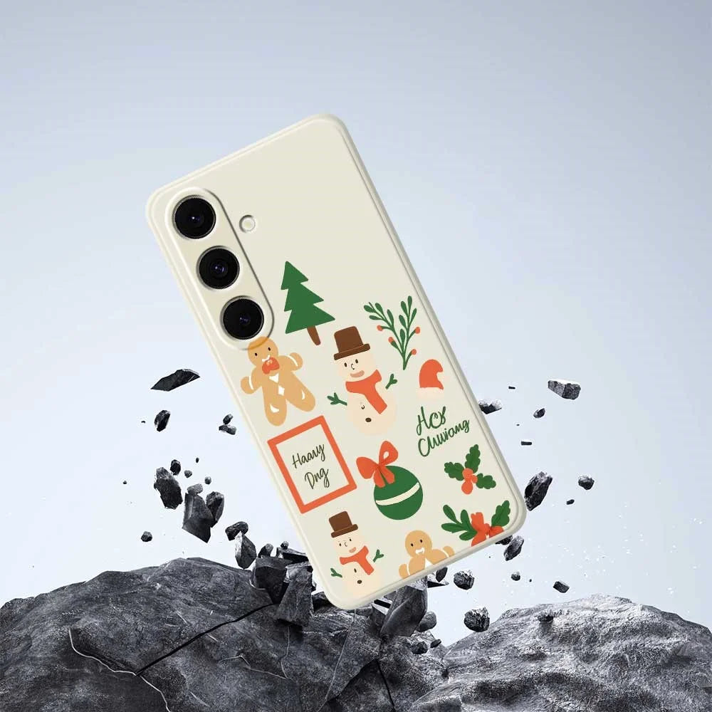 For Samsung Galaxy S25+ Case Christmas Snowman Pattern Printing Straight Edge TPU Phone Back Cover - Green - 5