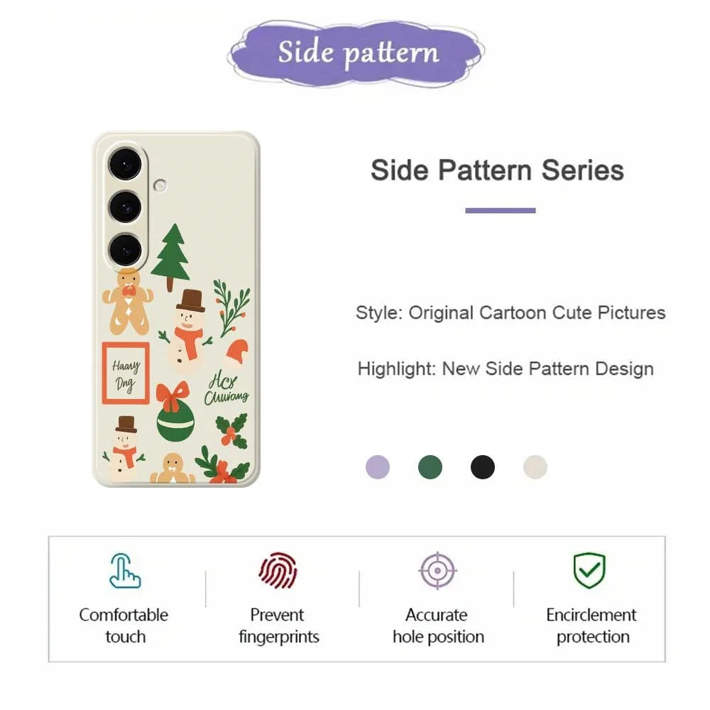 For Samsung Galaxy S25+ Case Christmas Snowman Pattern Printing Straight Edge TPU Phone Back Cover - Green - 7