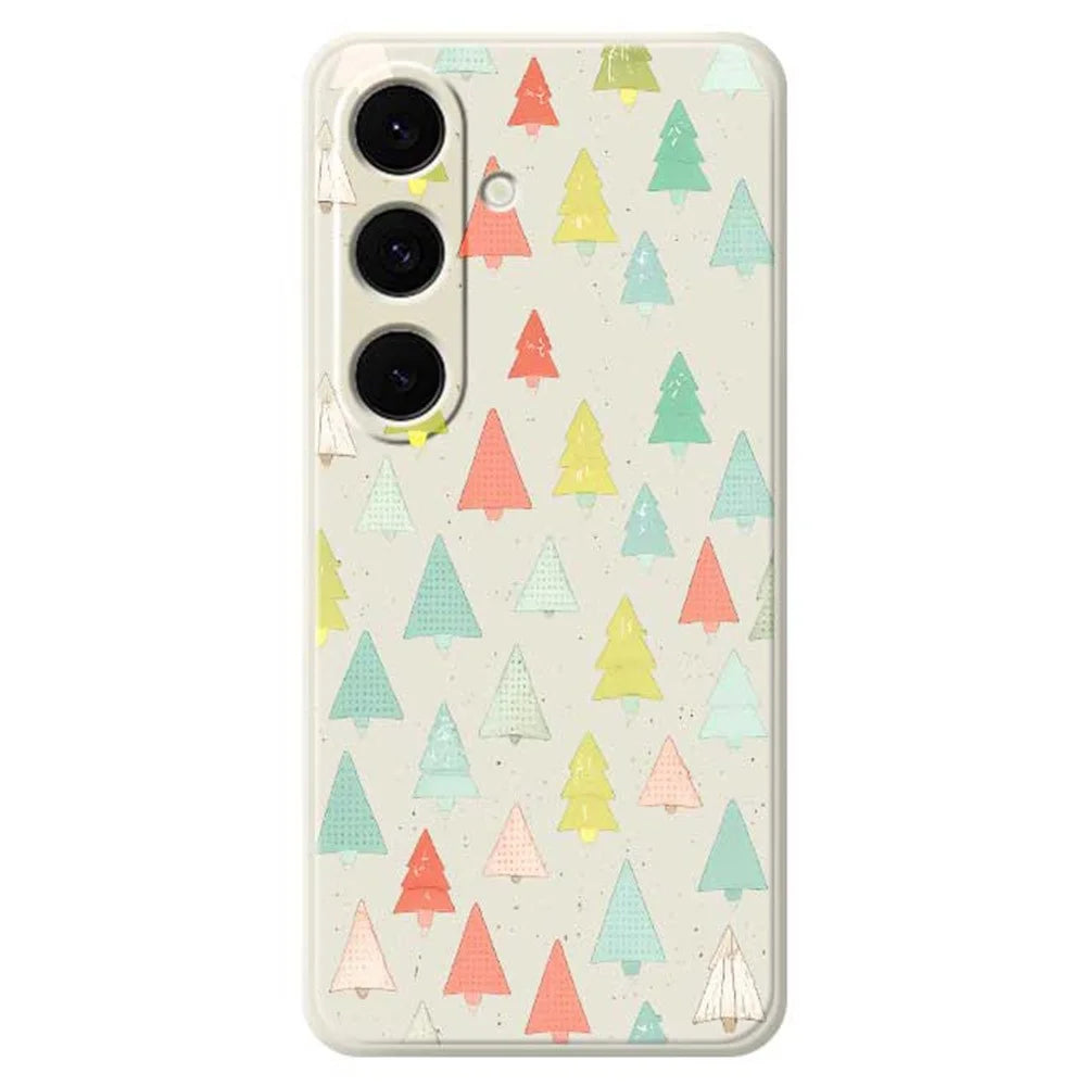 For Samsung Galaxy S25+ Case Colorful Trees Pattern Printing Straight Edge TPU Phone Back Cover - Beige - 1