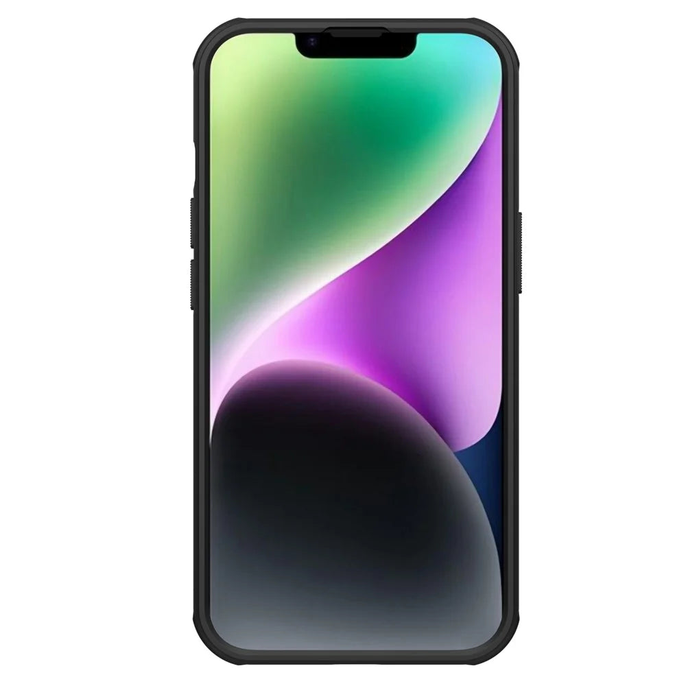 NILLKIN Super Frosted Shield Pro Hard PC Case for iPhone 14, Shockproof Matte Phone Cover (Hollow-out Design for Logo) - Black - 2