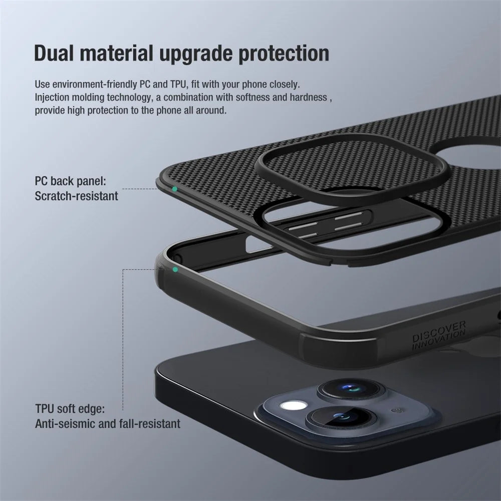 NILLKIN Super Frosted Shield Pro Hard PC Case for iPhone 14, Shockproof Matte Phone Cover (Hollow-out Design for Logo) - Black - 3