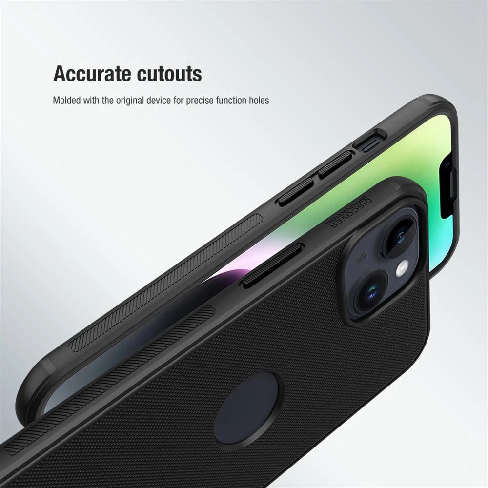 NILLKIN Super Frosted Shield Pro Hard PC Case for iPhone 14, Shockproof Matte Phone Cover (Hollow-out Design for Logo) - Black - 6