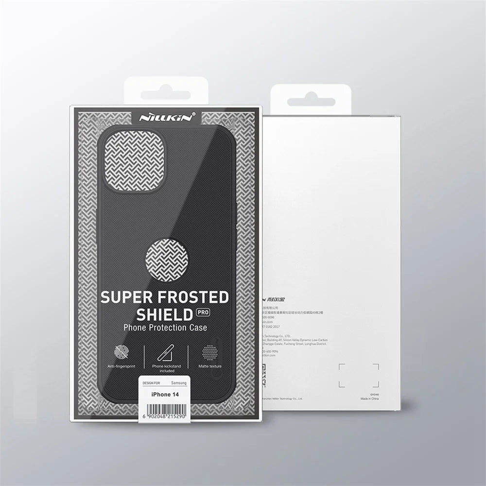NILLKIN Super Frosted Shield Pro Hard PC Case for iPhone 14, Shockproof Matte Phone Cover (Hollow-out Design for Logo) - Black - 7