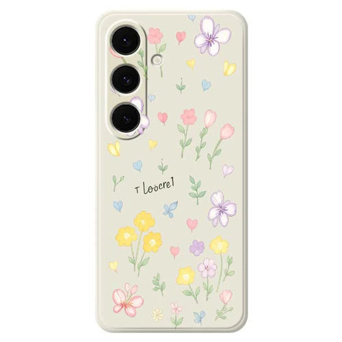 For Samsung Galaxy S25+ Case Small Flowers Pattern Printing Straight Edge TPU Phone Back Cover - Beige - 1