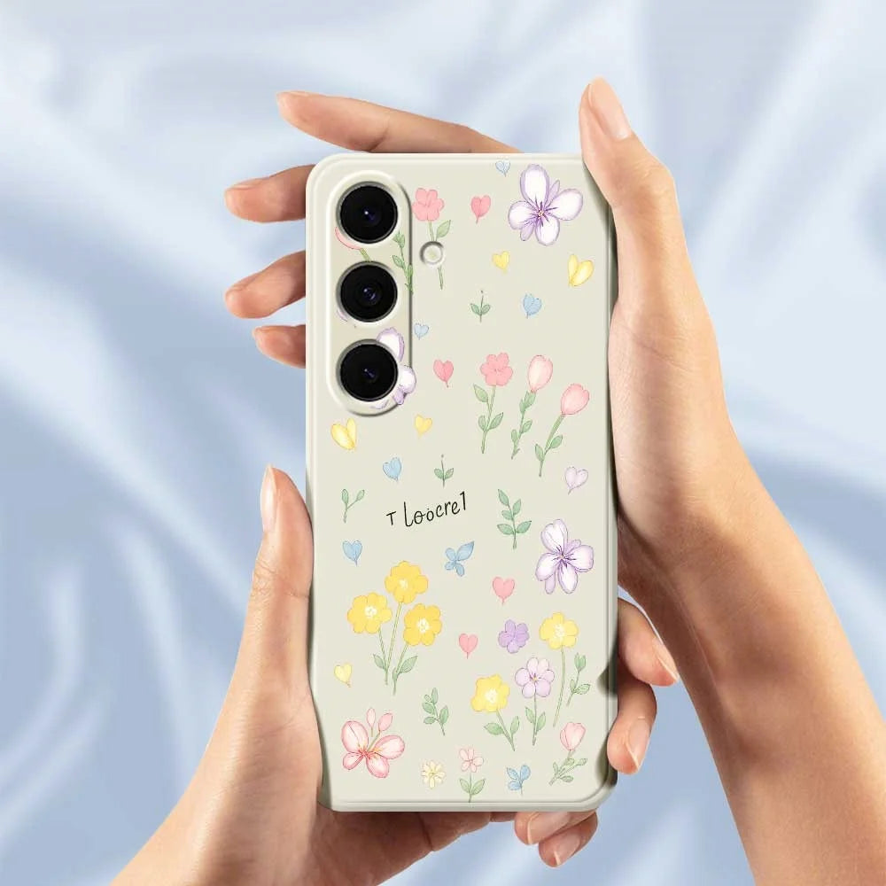 For Samsung Galaxy S25+ Case Small Flowers Pattern Printing Straight Edge TPU Phone Back Cover - Beige - 4